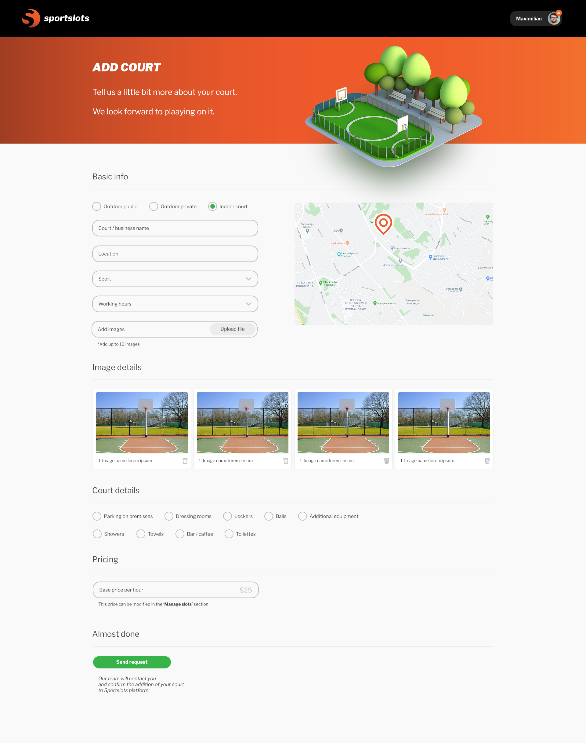 Sportslots add court screens